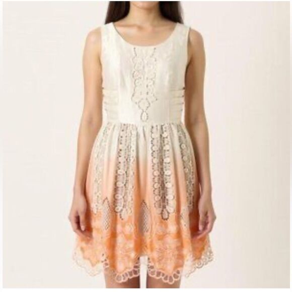 Anna Sui Cream Ombre Silk Embroidered Scalloped Mini Dress | Size 4 - Picture 1 of 11